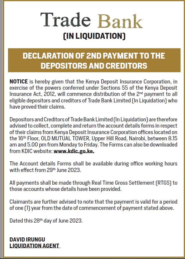 Trade Bank Notice